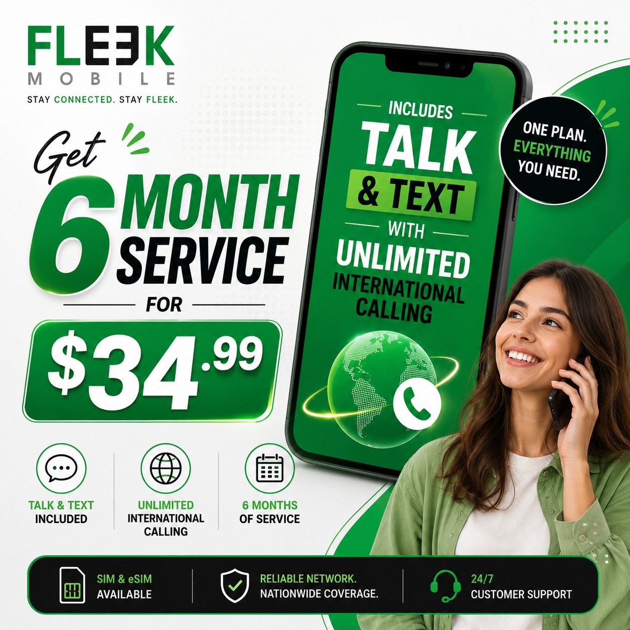 $9.99 Preloaded Sim - 6 Month  FLEEKMOBILE Preloaded Plan